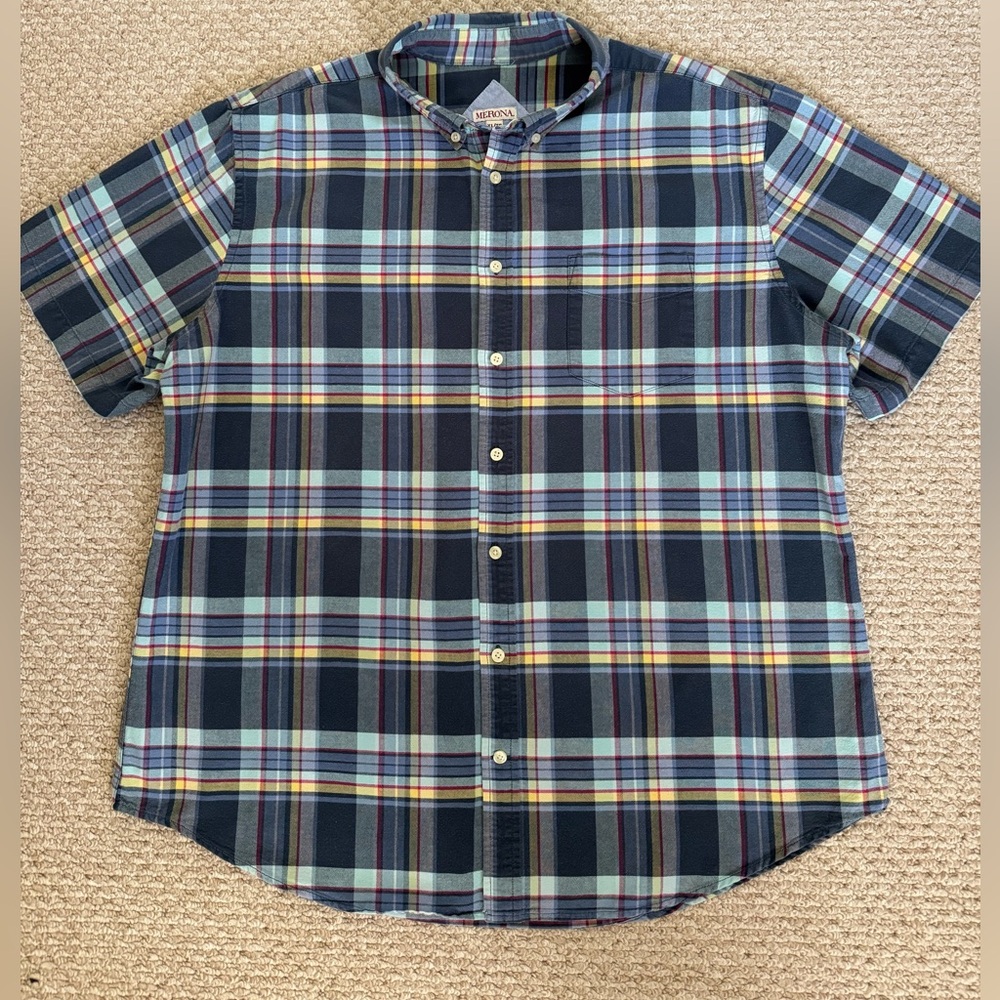 Merona Men's Multicolor Plaid Button Down Shirt, XL 🦋